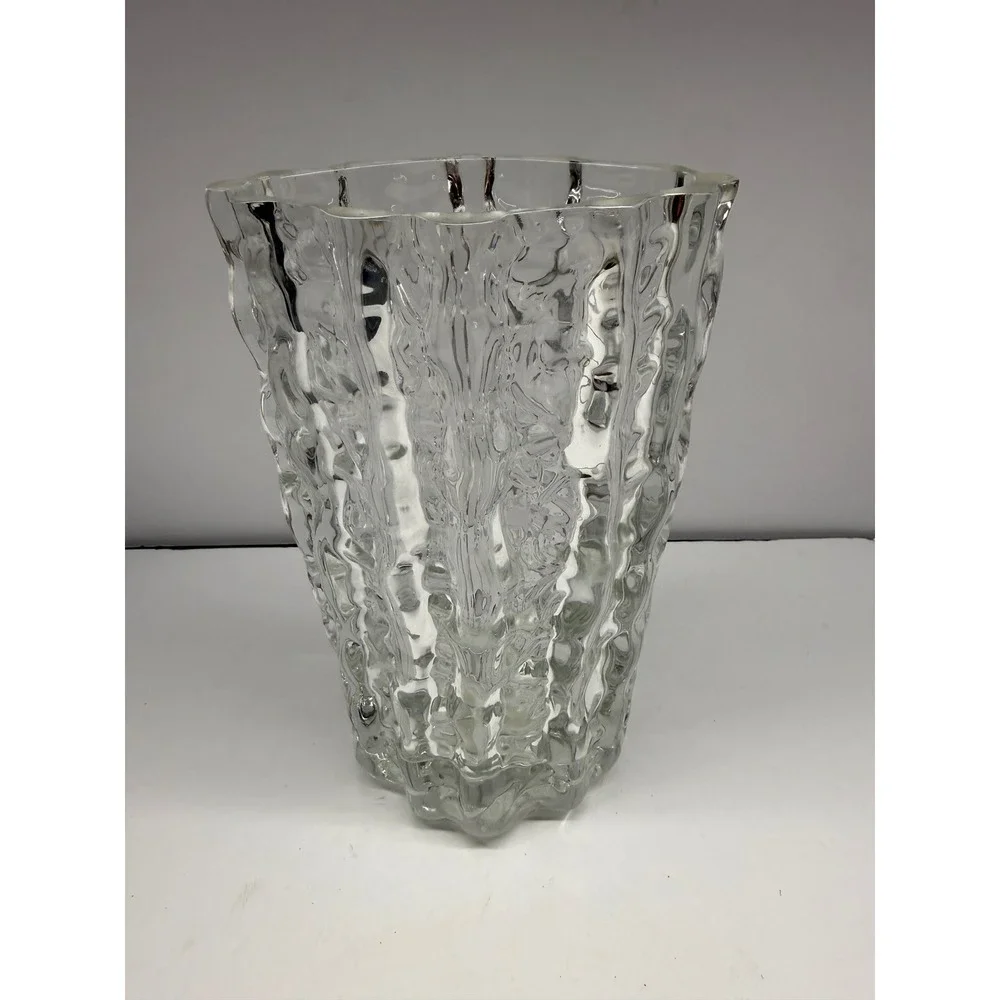 Mikasa Frostfire Crystal Vase 9.5 Inch WX058/625 Clear Textured Glass Japan